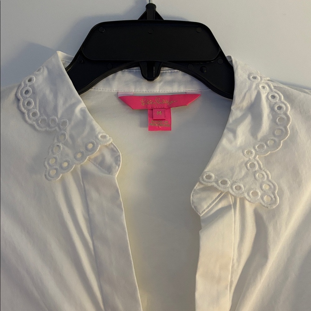 Lilly Pulitzer White Lace Trim Blouse, Medium - Picture 3 of 5